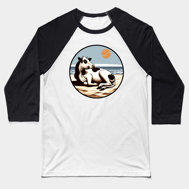 Cow lying on the beach Baseball T-Shirt by Art_Boys